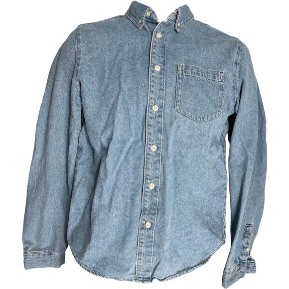 ZARA Button Up Shirt Men S Blue 100% Cotton Long Sleeves Minimalist Y2K Retro - Picture 1 of 5